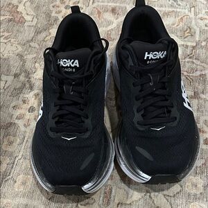 Hoka Women’s Bondi 8 Black and White Sneakers